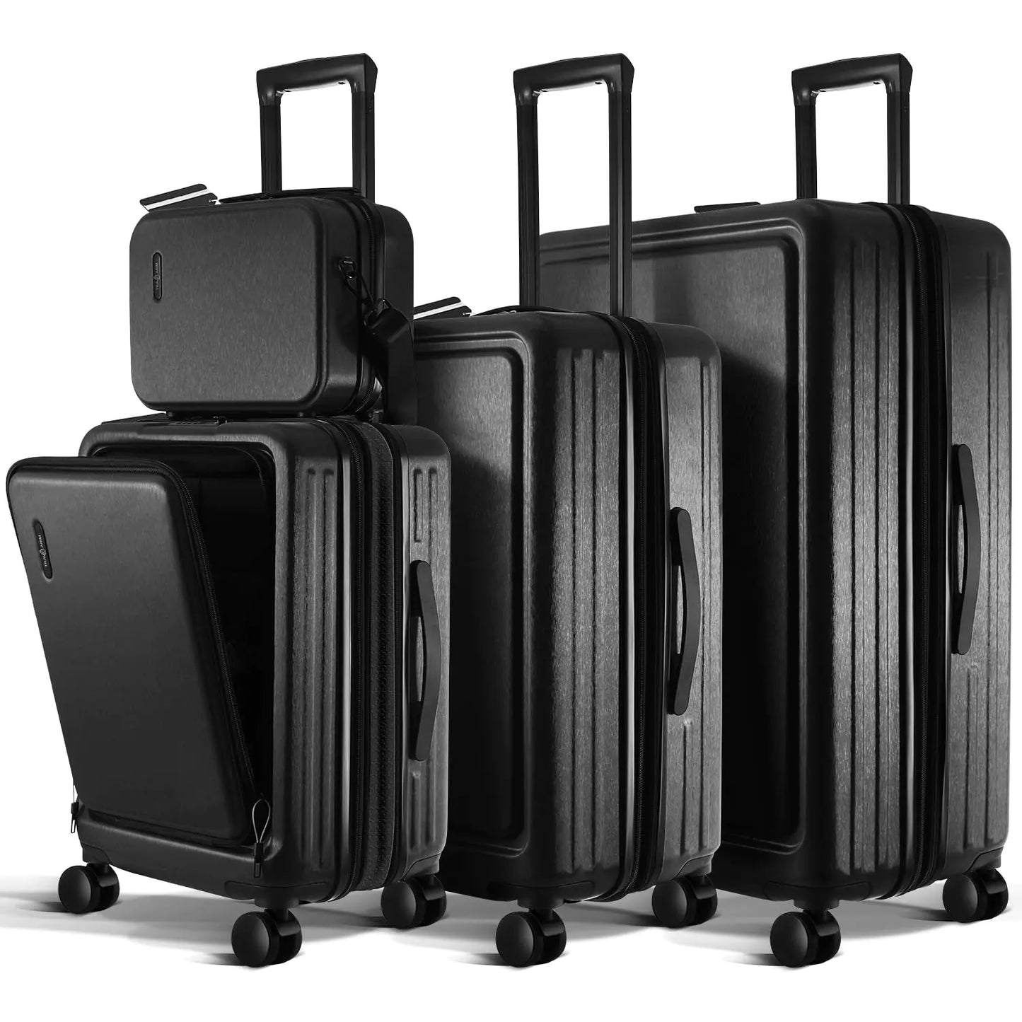TRAVELARIM Hard Shell Luggage Sets with Spinner Wheels 4 Piece Expandable Large Suitcases with TSA Lock Travel Large Suitcase Set Black Luggage Set