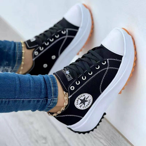 Flat Lace-Up Sneakers Pattern Canvas Shoes Casual Sport Shoes