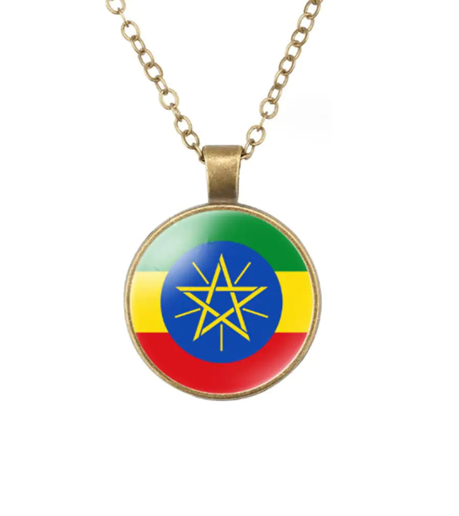 EnigmaGlow Ethiopia Flag Zinc Alloy Necklace Pendant Necklace for Men Women (Ethiopia)