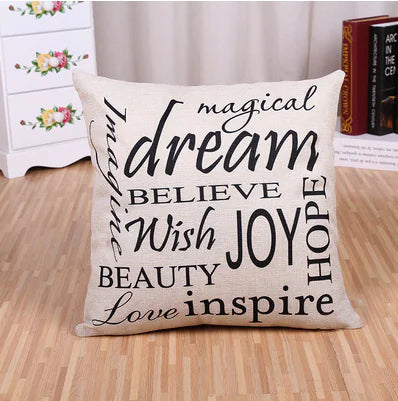 English Alphabet Linen Sofa Pillow Cover