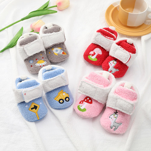 Baby Cartoon Embroidery Graphic Fleece Thickened Shoes