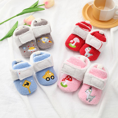 Baby Cartoon Embroidery Graphic Fleece Thickened Shoes