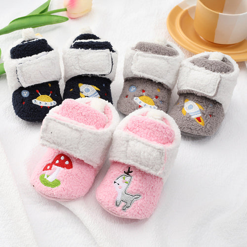 Baby Cartoon Embroidery Graphic Fleece Thickened Shoes