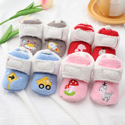 Baby Cartoon Embroidery Graphic Fleece Thickened Shoes