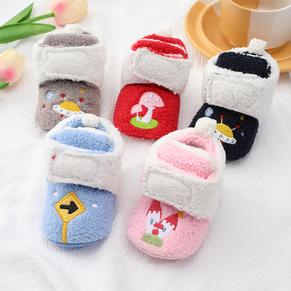 Baby Cartoon Embroidery Graphic Fleece Thickened Shoes