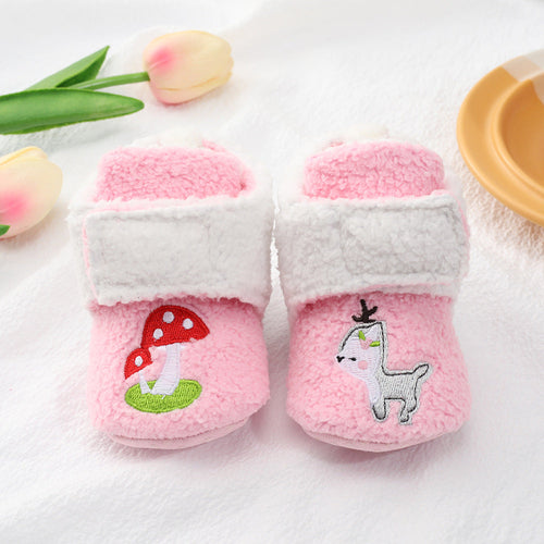 Baby Cartoon Embroidery Graphic Fleece Thickened Shoes