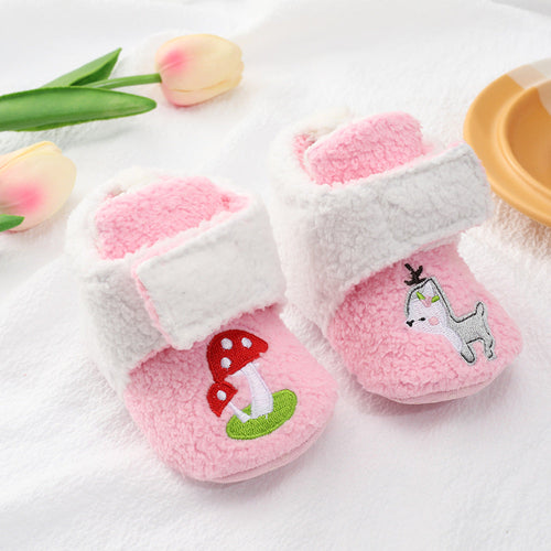 Baby Cartoon Embroidery Graphic Fleece Thickened Shoes