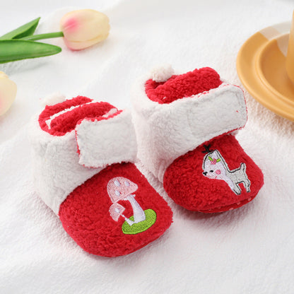 Baby Cartoon Embroidery Graphic Fleece Thickened Shoes